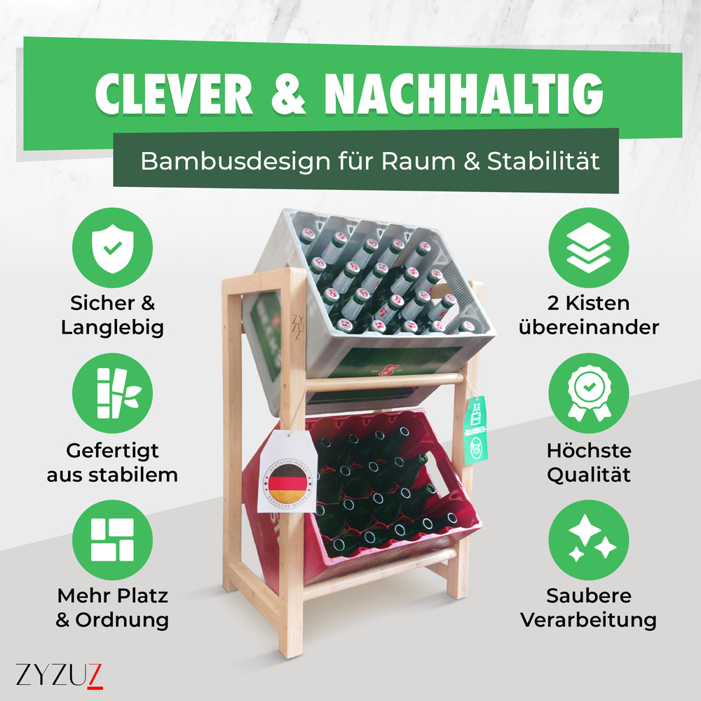 ZYZUZ® Bambus Getränkekistenregal für Ordnung in der Küche